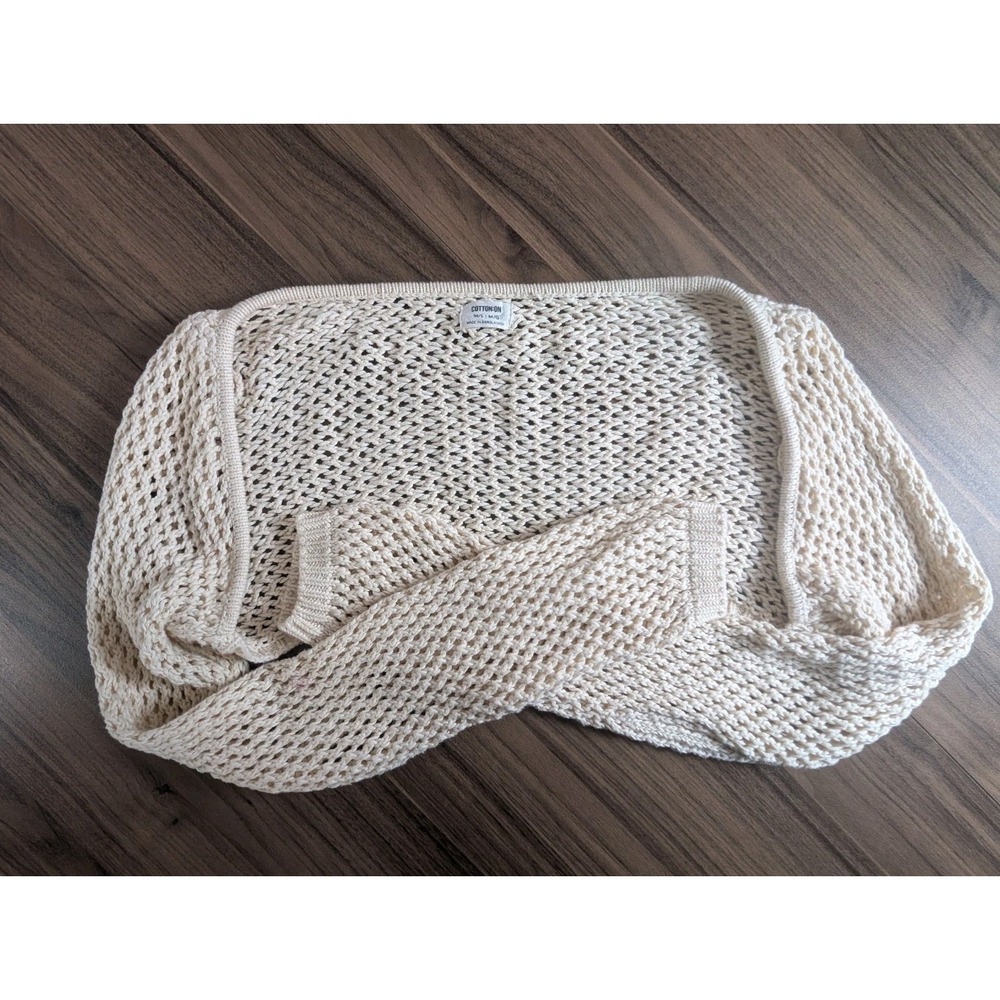 Cotton On Cream Open Knit Cropped Shrug Sweater Bolero Boho Coastal M/L - Picture 7 of 7